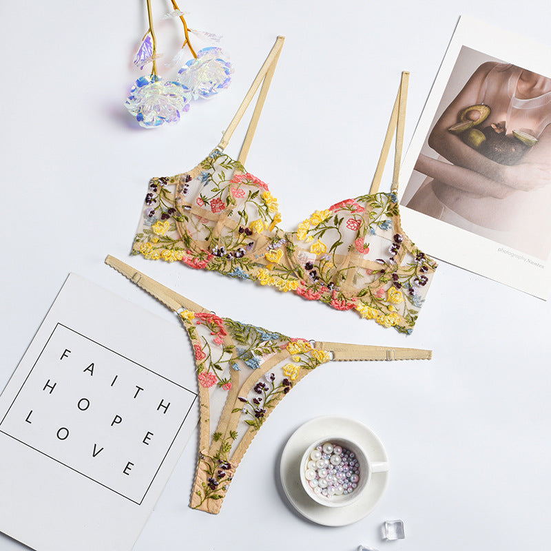 Glode Gorgeous Floral Embroidered Mesh Bra Set Over View