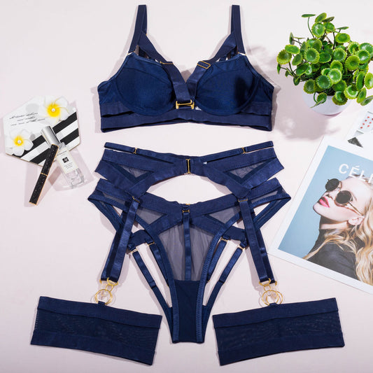 Nautical Charm Push Up Bra and Panties Set Over View