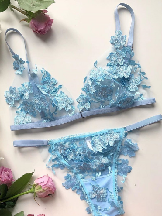 Ornella with 3D flowers blue bra-3